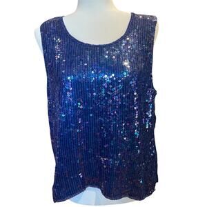 Candlelight Vintage Blue Sequin Silk Blouse Size M Y2K Glam Party Top